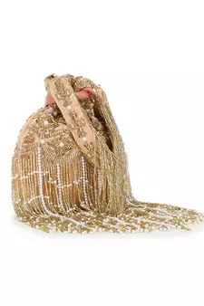 Dangle Peach & Gold Ogee Embellished Velvet Potli