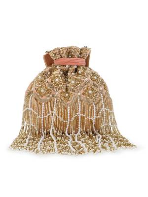 Dangle Peach & Gold Ogee Embellished Velvet Potli 5