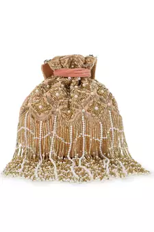 Dangle Peach & Gold Ogee Embellished Velvet Potli
