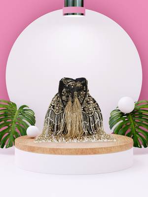 Dangle Black & Gold Ogee Embellished Velvet Potli 1
