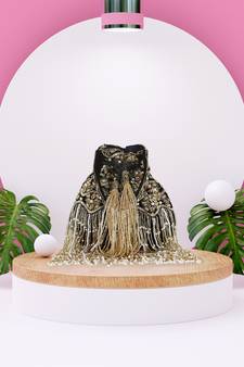 Dangle Black & Gold Ogee Embellished Velvet Potli