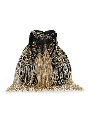Dangle Black & Gold Ogee Embellished Velvet Potli 2