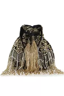 Dangle Black & Gold Ogee Embellished Velvet Potli