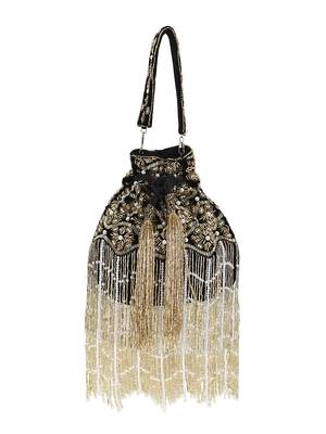 Dangle Black & Gold Ogee Embellished Velvet Potli 3