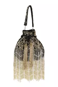 Dangle Black & Gold Ogee Embellished Velvet Potli