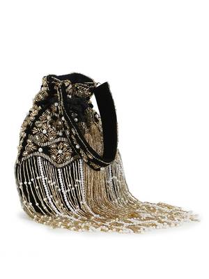 Dangle Black & Gold Ogee Embellished Velvet Potli 4