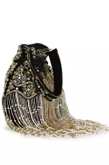 Dangle Black & Gold Ogee Embellished Velvet Potli
