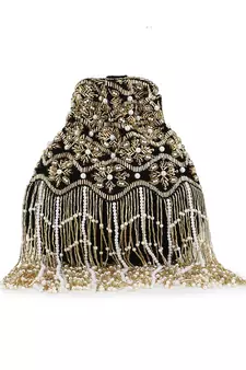 Dangle Black & Gold Ogee Embellished Velvet Potli