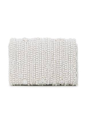 Coffer White & Silver Ethnic Motifs Embellished Faux Silk Clutch 4