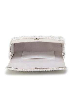 Coffer White & Silver Ethnic Motifs Embellished Faux Silk Clutch 5