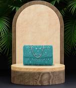 Anekaant Coffer Teal & silver Ethnic Motifs Embellished Faux Silk Clutch