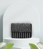 Anekaant Coffer Black & White Striped Embellished Faux Silk Clutch