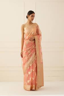 Geroo Jaipur Organza Banarasi Floral Zari Work Saree