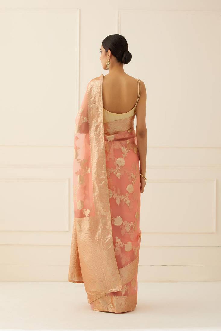 Geroo Jaipur Organza Banarasi Floral Zari Work Saree