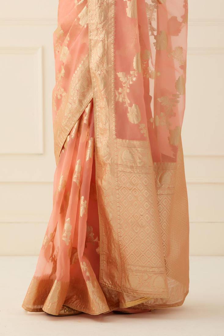 Geroo Jaipur Organza Banarasi Floral Zari Work Saree