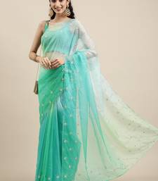   Handcrafted Green Shaded Organza Saree
