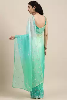   Handcrafted Green Shaded Organza Saree