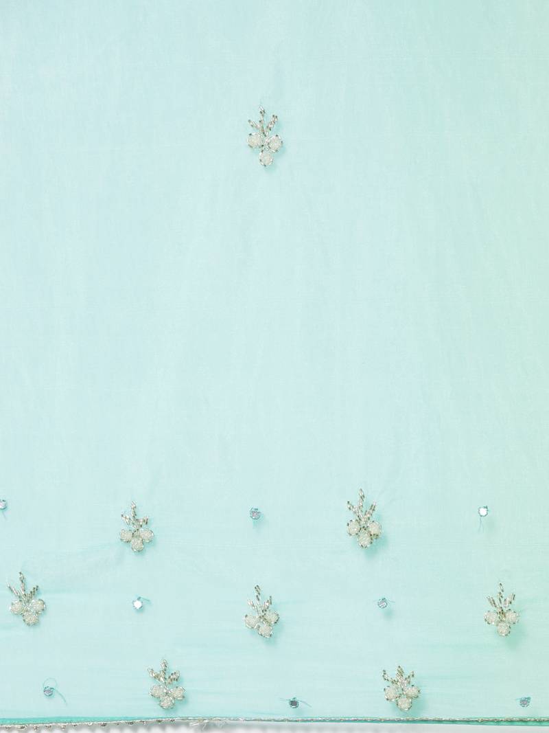 Geroo Jaipur Handcrafted Green Shaded Organza Saree