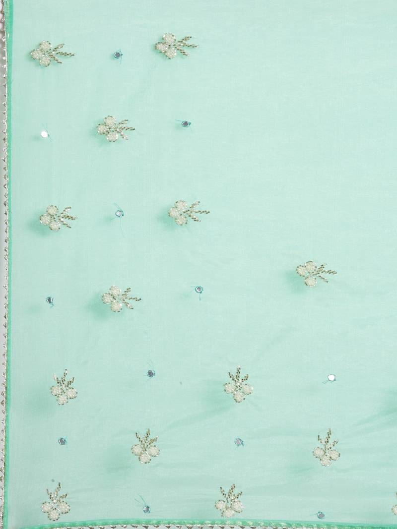 Geroo Jaipur Handcrafted Green Shaded Organza Saree