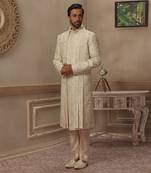 Cream Aari Hand Embroidered Shrewani Set