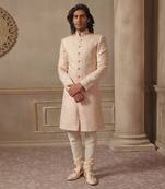 Peach Sherwani Set With Hand Embroidery