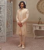 Pearl White Lucknowi Embroidered Sherwani Set