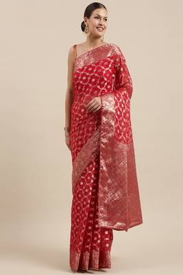 Organza Banarasi Floral Zari Work Saree 1