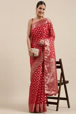 Organza Banarasi Floral Zari Work Saree 2
