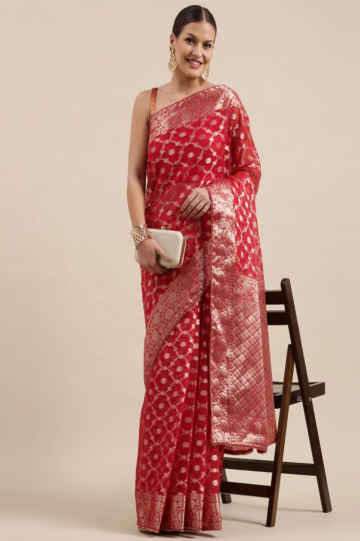 Organza Banarasi Floral Zari Work Saree