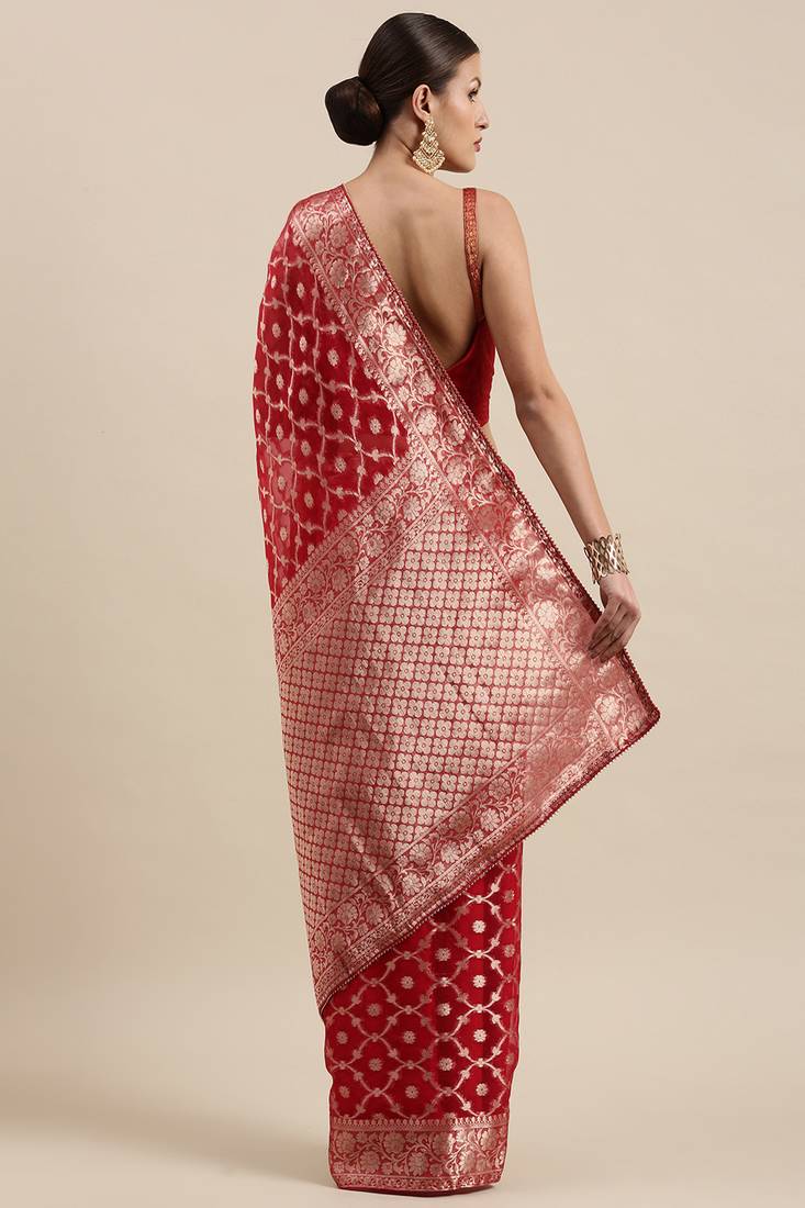 Organza Banarasi Floral Zari Work Saree