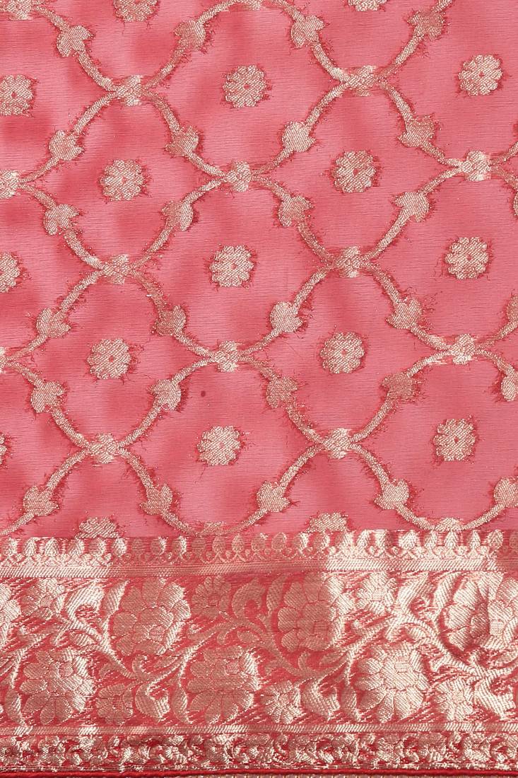 Organza Banarasi Floral Zari Work Saree