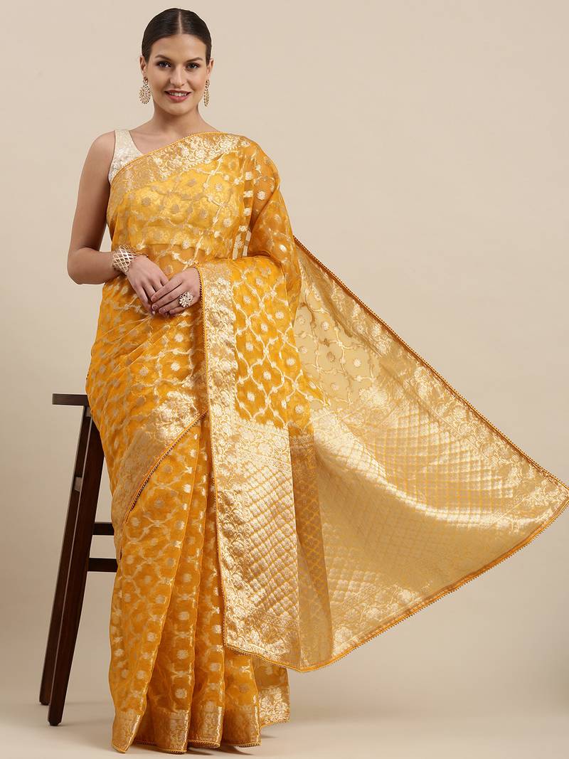 Organza Banarasi Floral Zari Work Saree