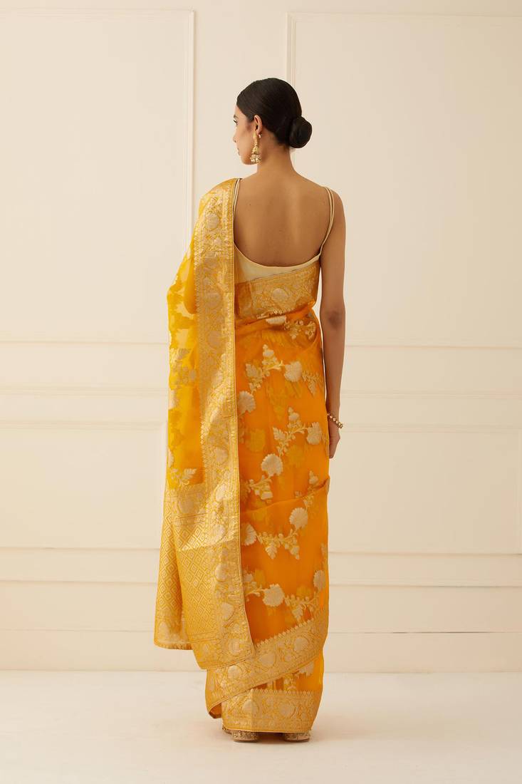 Organza Banarasi Floral Zari Work Saree