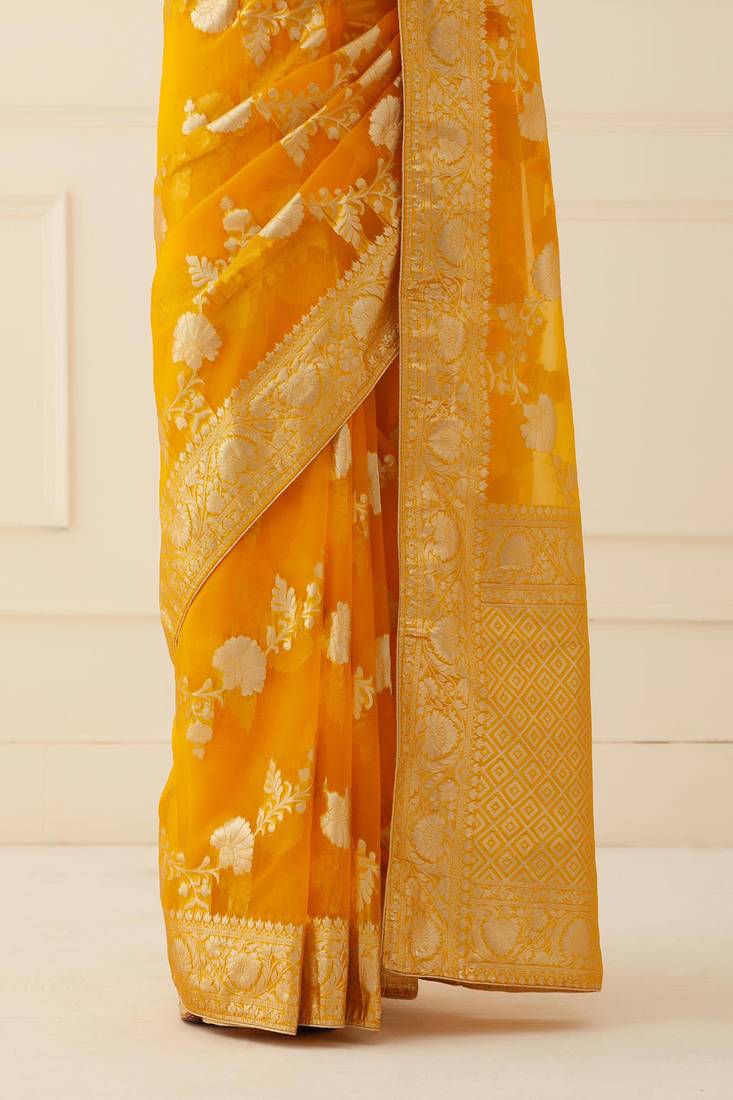 Organza Banarasi Floral Zari Work Saree