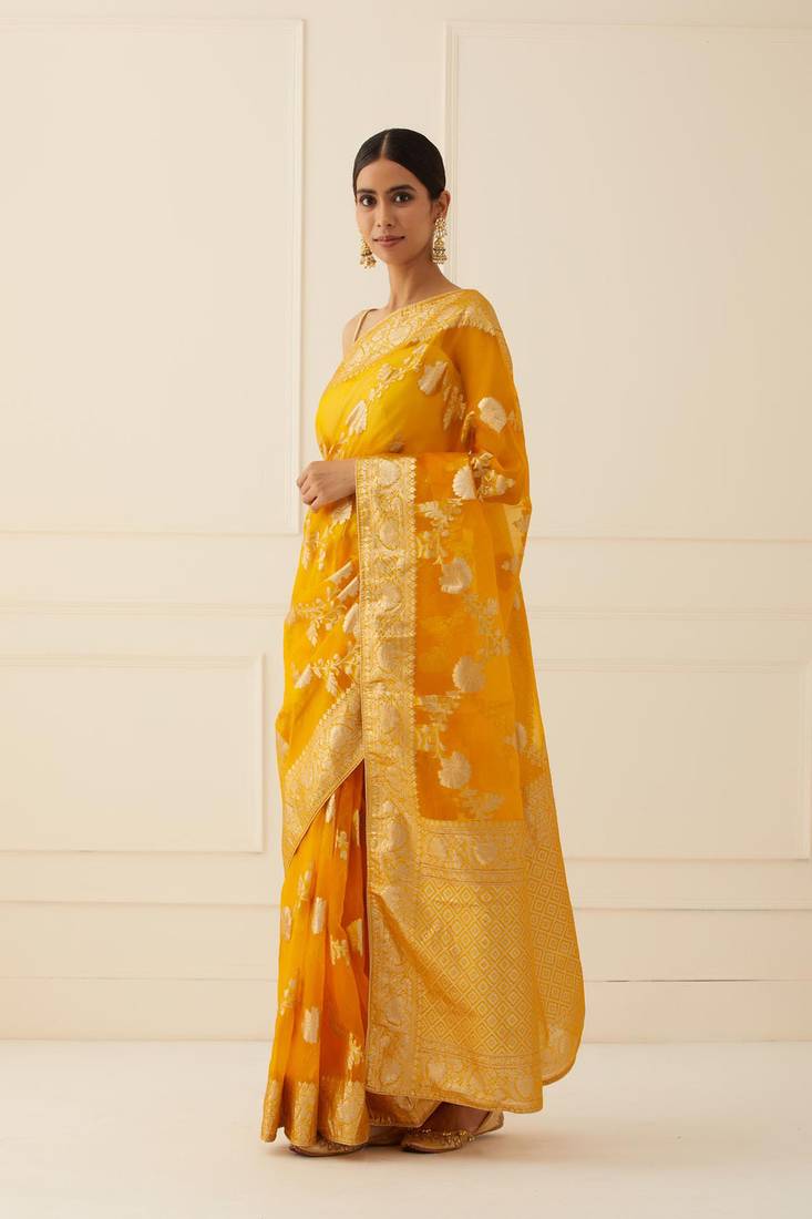 Organza Banarasi Floral Zari Work Saree