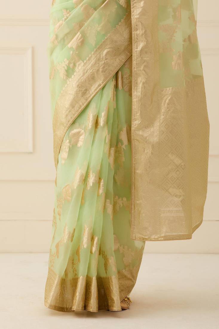 Organza Banarasi Floral Zari Work Saree