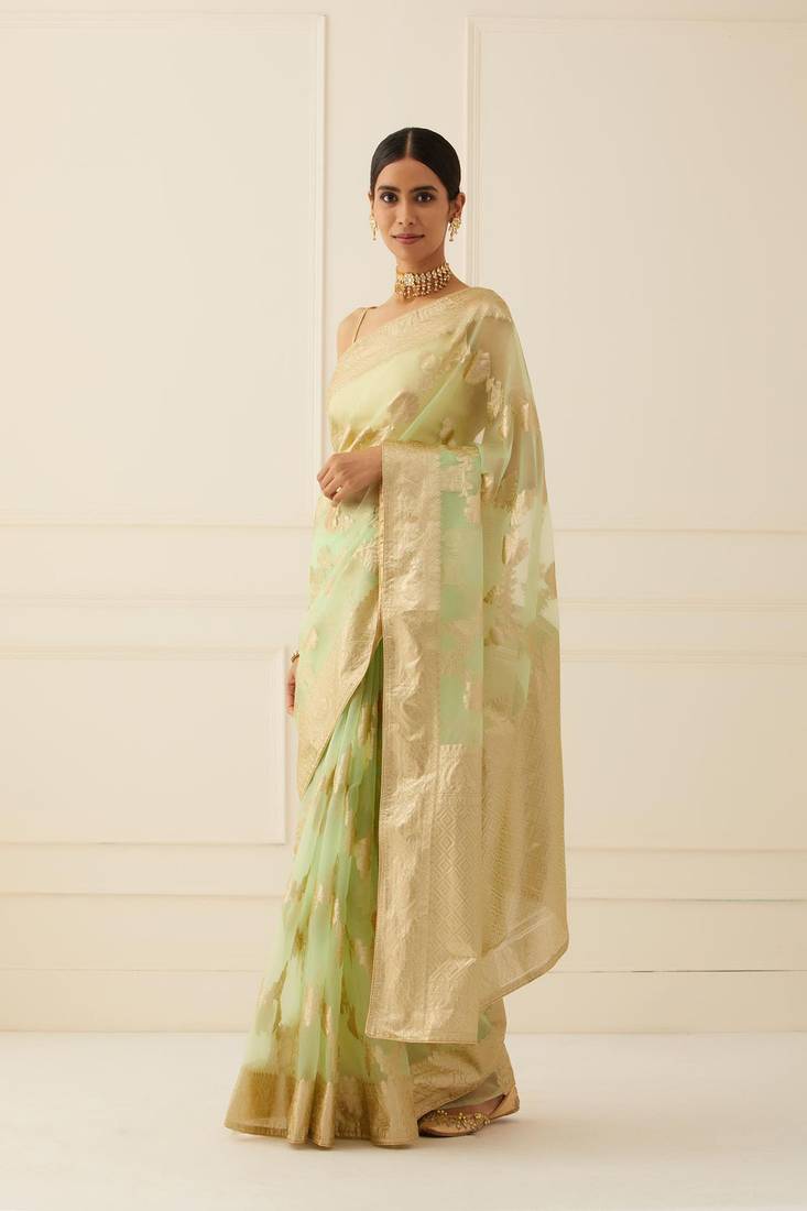 Organza Banarasi Floral Zari Work Saree