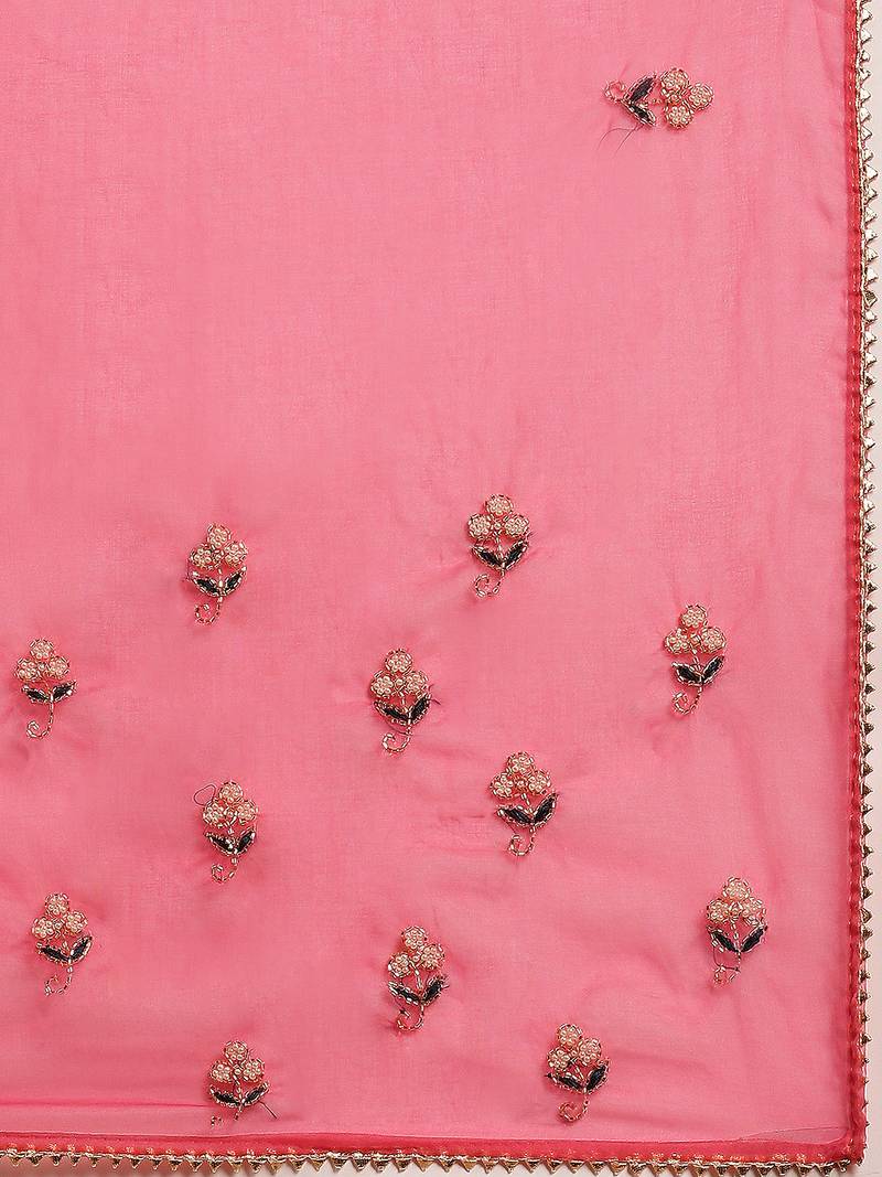 Geroo Jaipur Pink Hand Embroidered Organza Saree