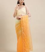 Geroo Jaipur Handcrafted Green & Light Yellow Shaded Organza Saree