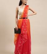 Handcrafted Orange & Red Shaded Organza Saree