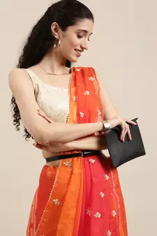 Handcrafted Orange & Red Shaded Organza Saree