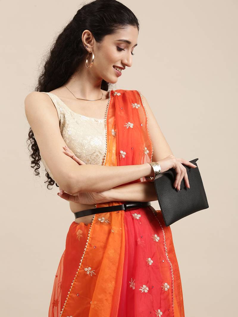 Handcrafted Orange & Red Shaded Organza Saree