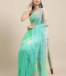   Handcrafted Green Shaded Organza Saree