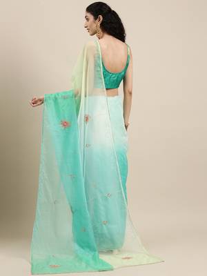   Handcrafted Green Shaded Organza Saree 2