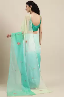   Handcrafted Green Shaded Organza Saree