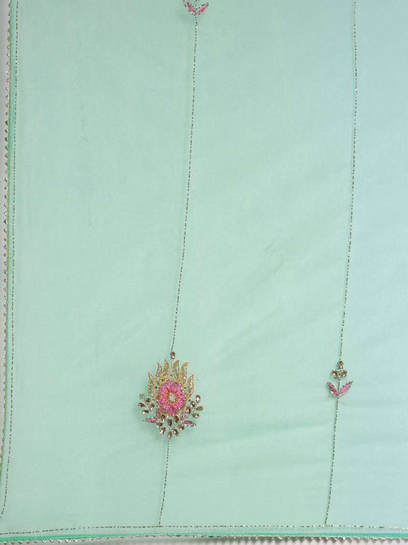 Geroo Jaipur Handcrafted Green Shaded Organza Saree