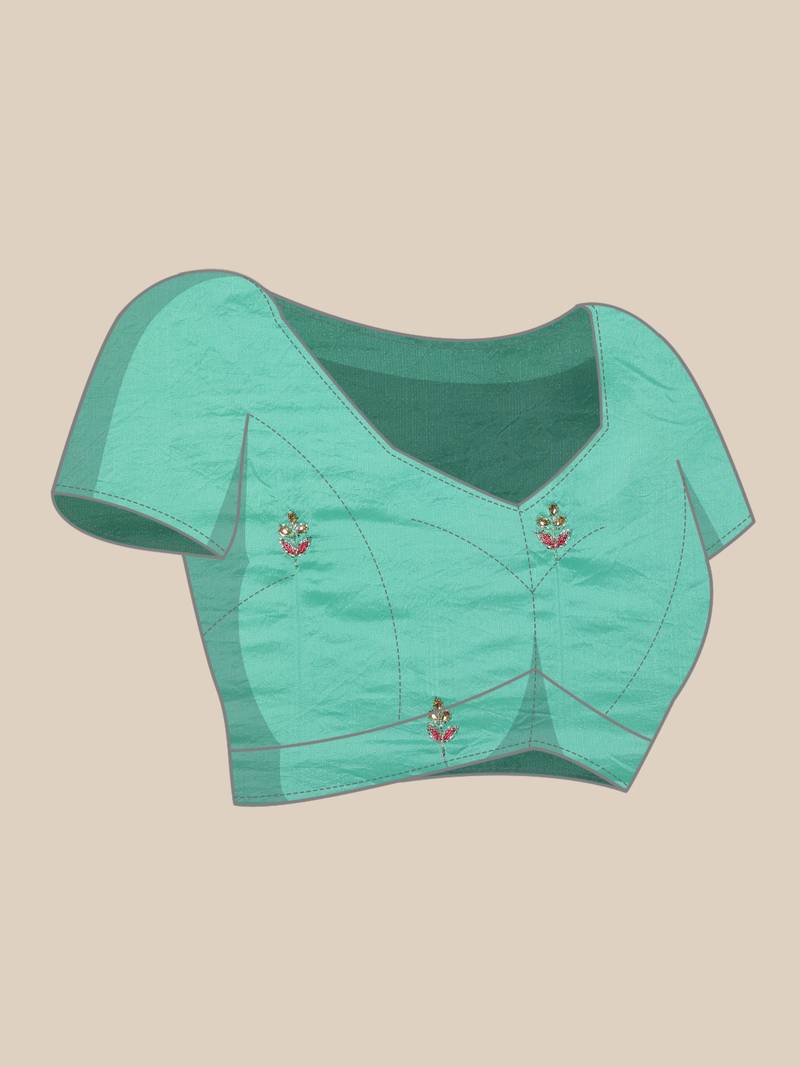 Geroo Jaipur Handcrafted Green Shaded Organza Saree