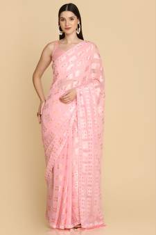 Baby Pink Chiffon Designer Chiffon Sarees