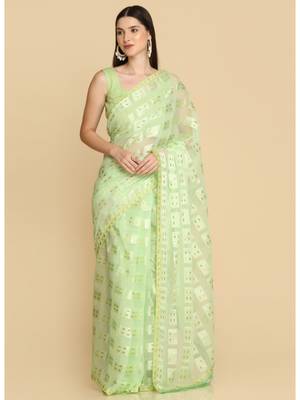 Lime Chiffon Designer Chiffon Sarees 1