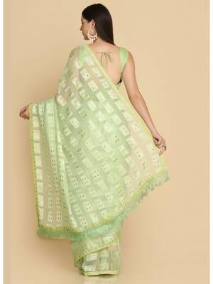 Lime Chiffon Designer Chiffon Sarees 5